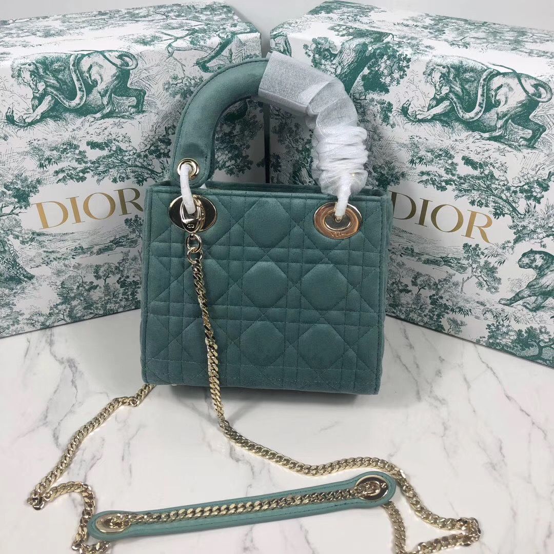 MINI LADY DIOR Velvet BAG M424 Green