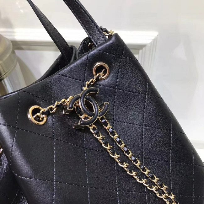 CHANEL Calfskin drawstring bag & Gold-Tone Metal AS1099 black