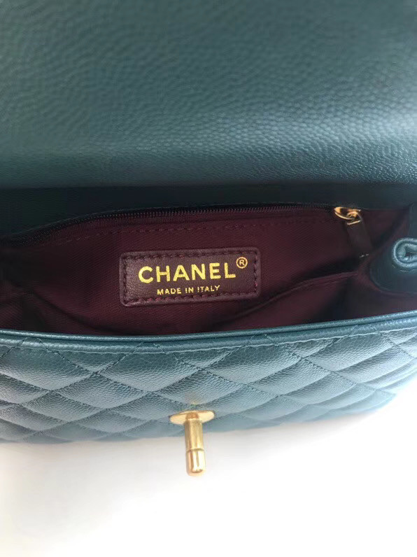 Chanel Small Flap Bag with Red Top Handle A92990 blue