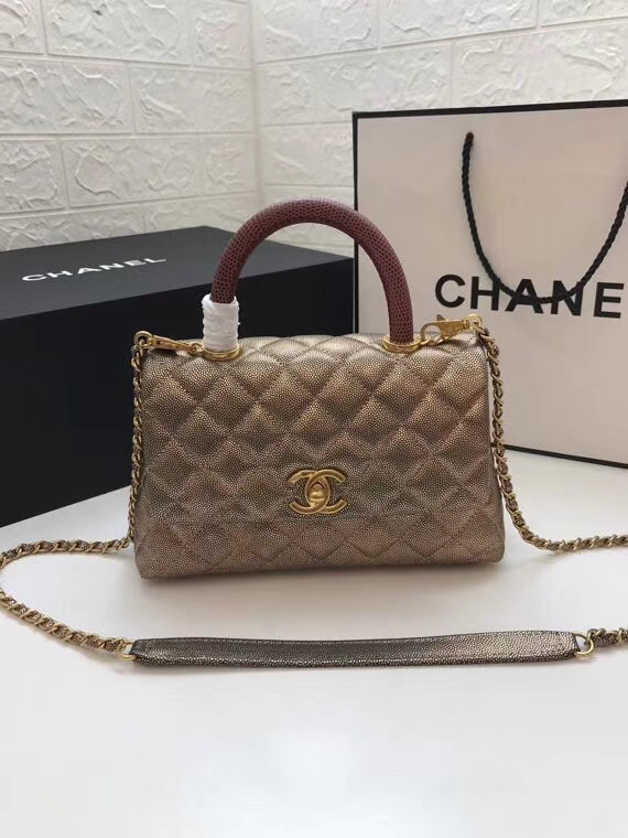 Chanel Small Flap Bag with red Top Handle A92990 gold