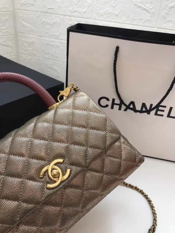 Chanel Small Flap Bag with red Top Handle A92990 gold