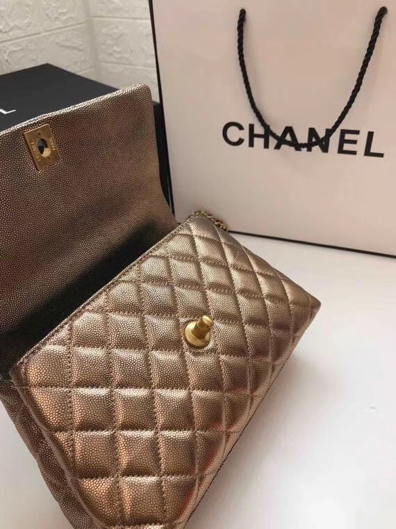 Chanel Small Flap Bag with red Top Handle A92990 gold