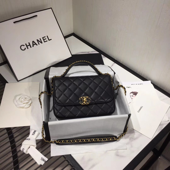 Chanel flap bag leather & Gold Metal AS0970 black