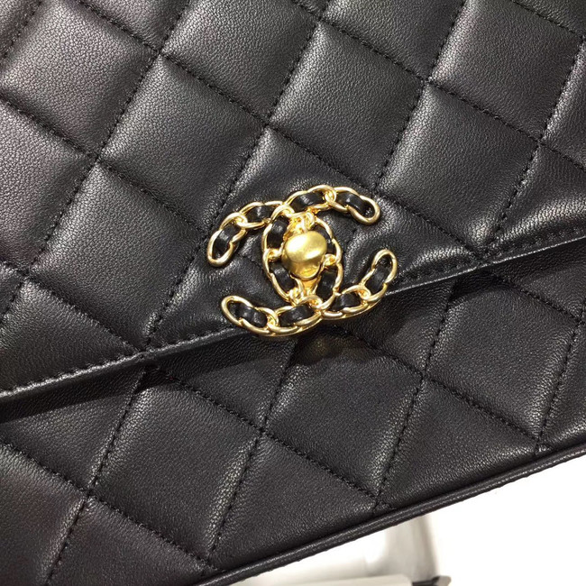 Chanel flap bag leather & Gold Metal AS0970 black