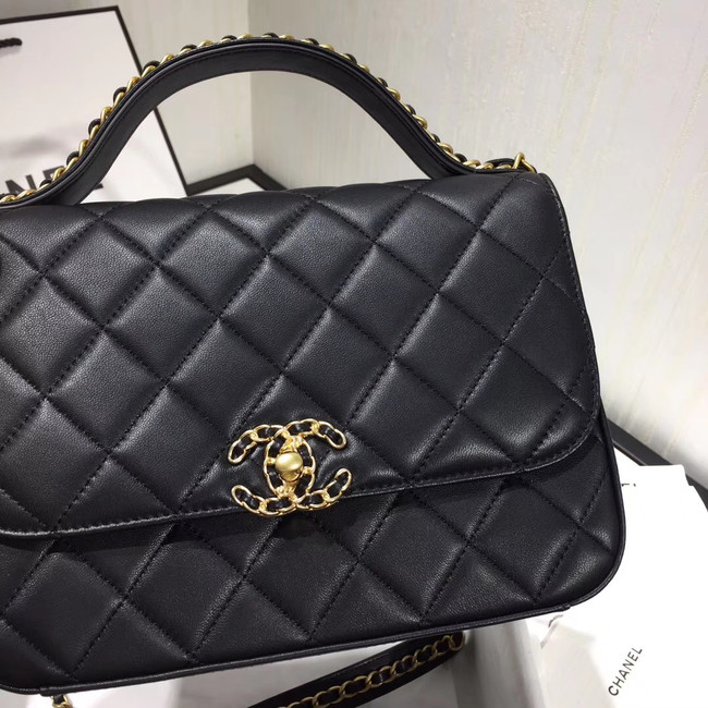 Chanel flap bag leather & Gold Metal AS0970 black