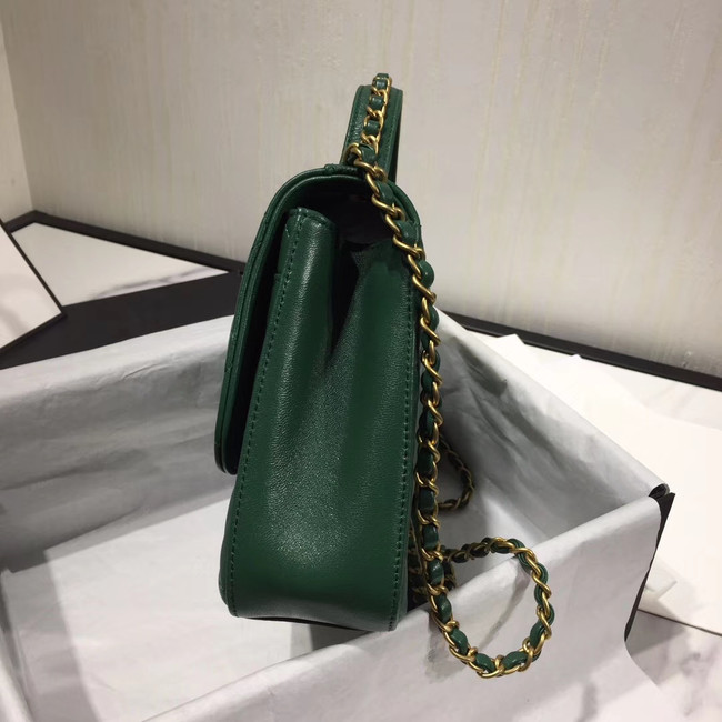 Chanel flap bag leather & Gold Metal AS0970 green