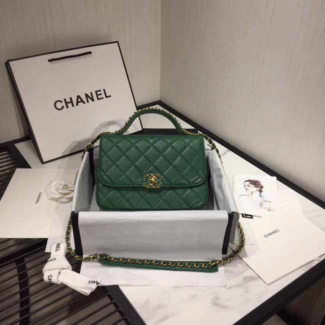 Chanel flap bag leather & Gold Metal AS0970 green