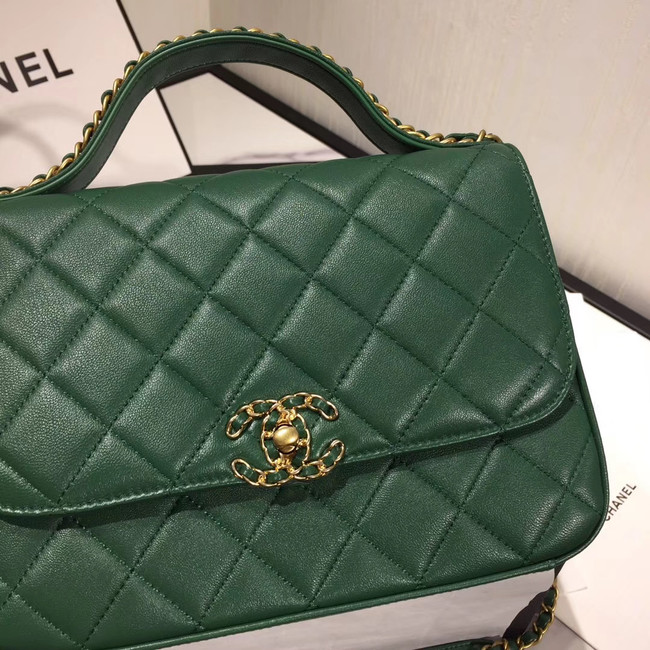 Chanel flap bag leather & Gold Metal AS0970 green