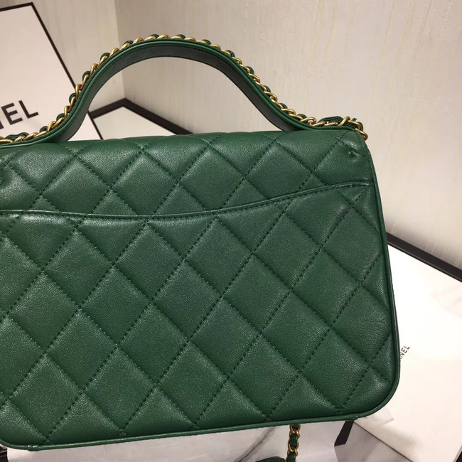 Chanel flap bag leather & Gold Metal AS0970 green