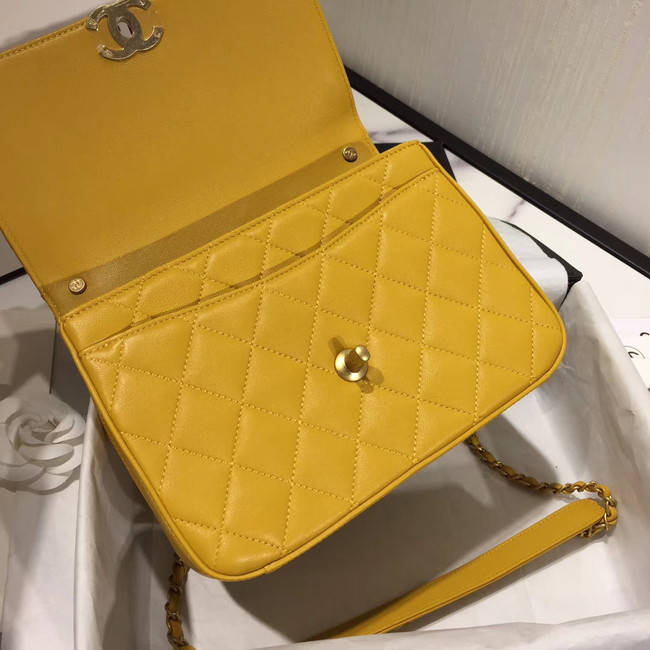 Chanel flap bag leather & Gold Metal AS0970 yellow