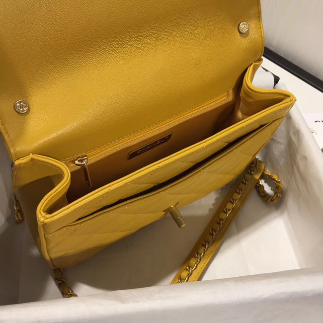 Chanel flap bag leather & Gold Metal AS0970 yellow