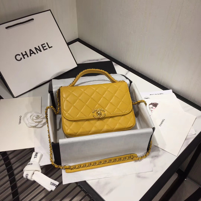 Chanel flap bag leather & Gold Metal AS0970 yellow