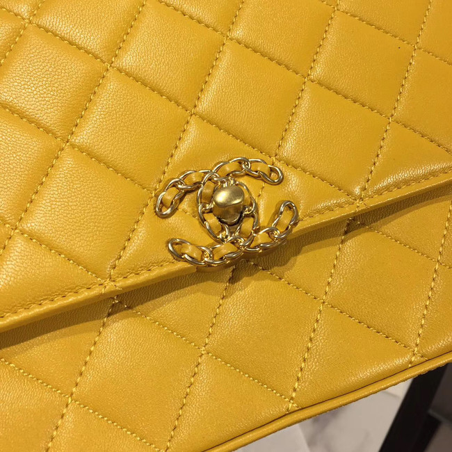 Chanel flap bag leather & Gold Metal AS0970 yellow