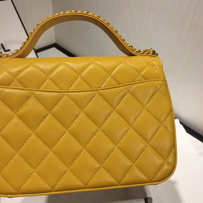 Chanel flap bag leather & Gold Metal AS0970 yellow