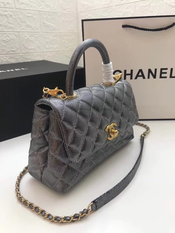 Chanel Small Flap Bag with Top Handle A92990 Silver grey