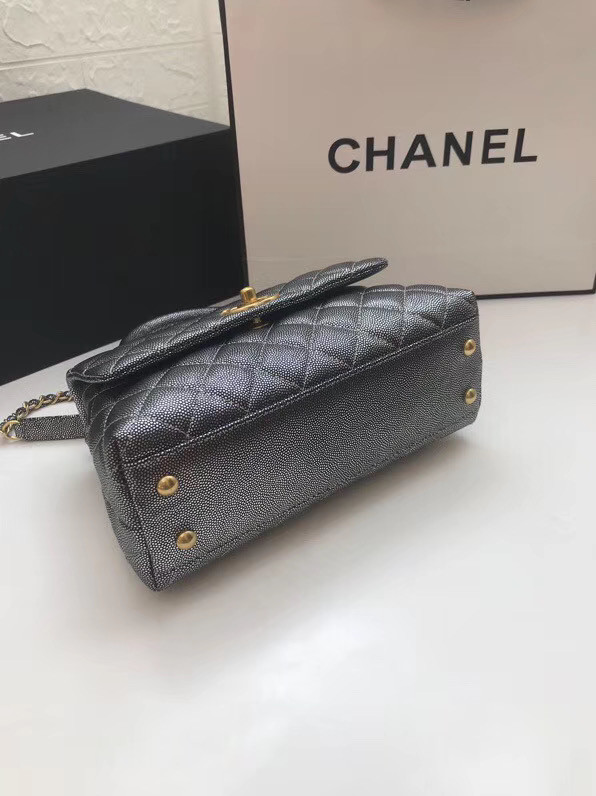 Chanel Small Flap Bag with Top Handle A92990 Silver grey