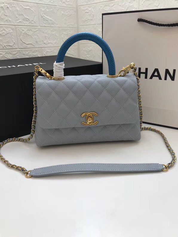 Chanel Small Flap Bag with Top Handle A92990 light blue