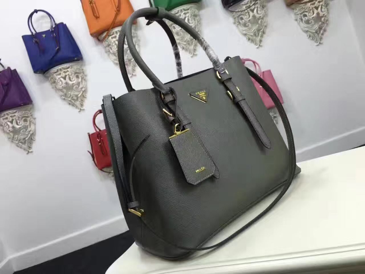 Prada Original Saffiano Cuir Leather Tote Bag BN2820 Grey