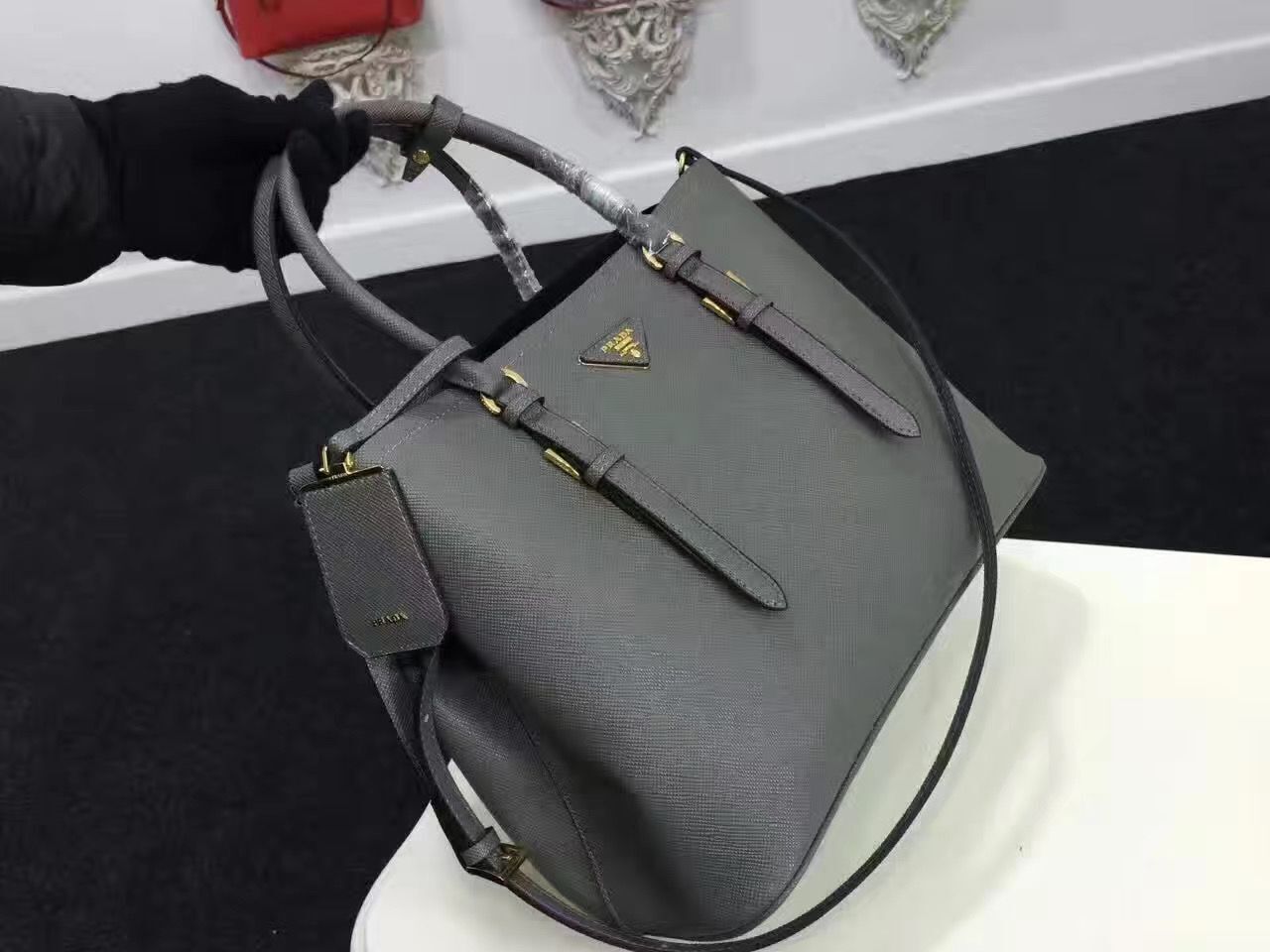 Prada Original Saffiano Cuir Leather Tote Bag BN2820 Grey
