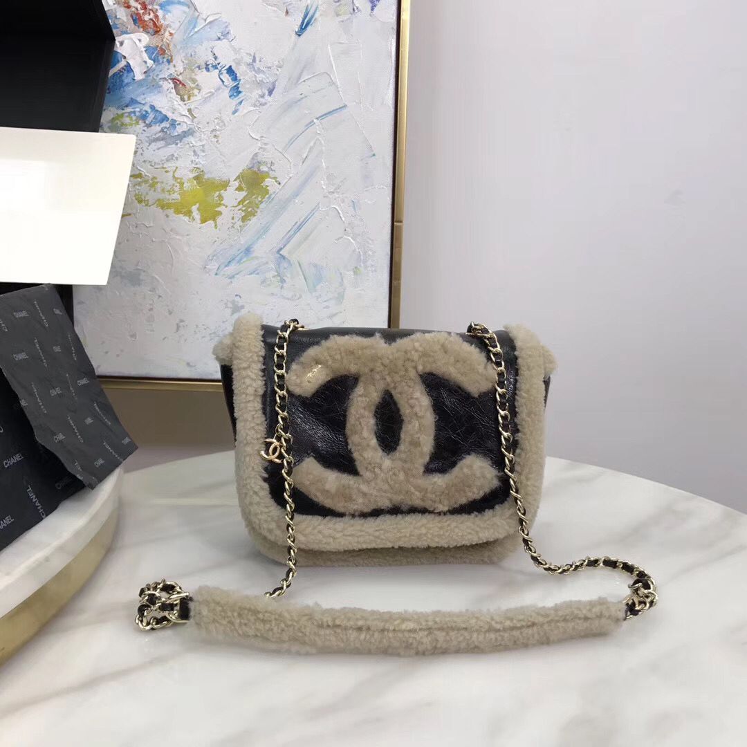 Chanel Origianl Leather Shoulder Wool Bag CC87527 Black