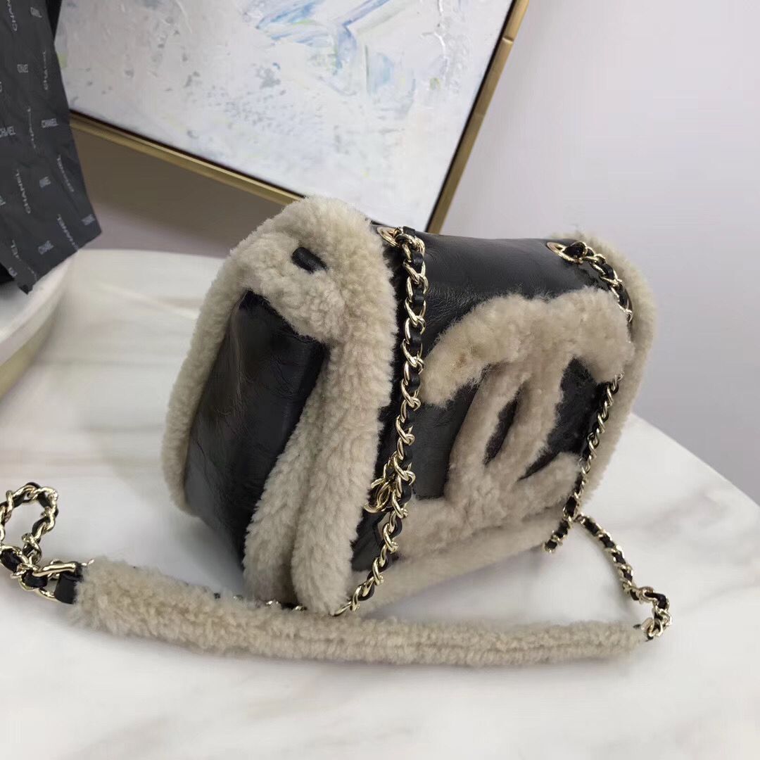 Chanel Origianl Leather Shoulder Wool Bag CC87527 Black