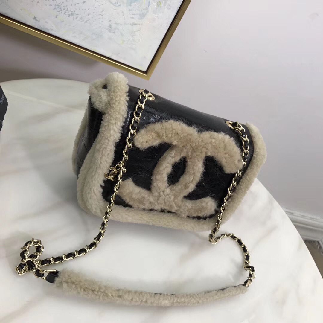 Chanel Origianl Leather Shoulder Wool Bag CC87527 Black