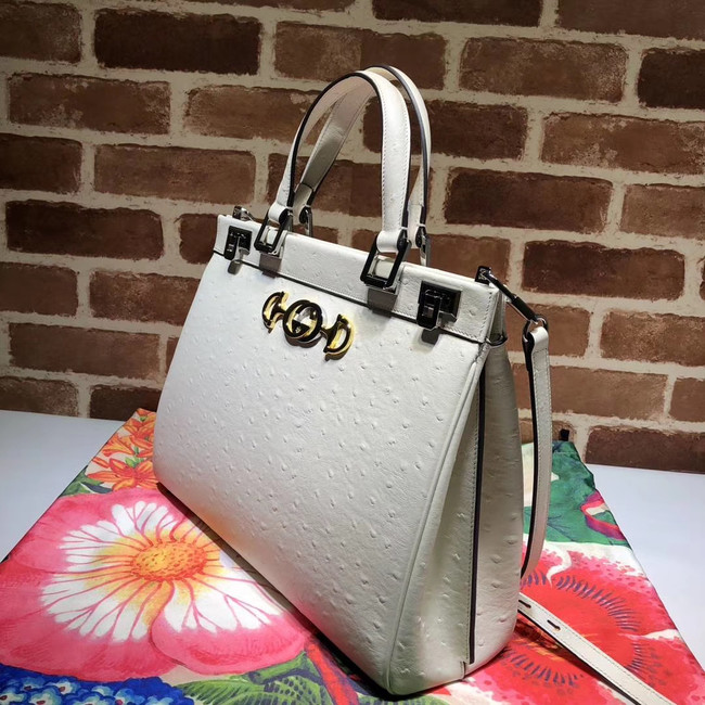 Gucci Zumi Ostrich leather medium top handle bag 564714 white