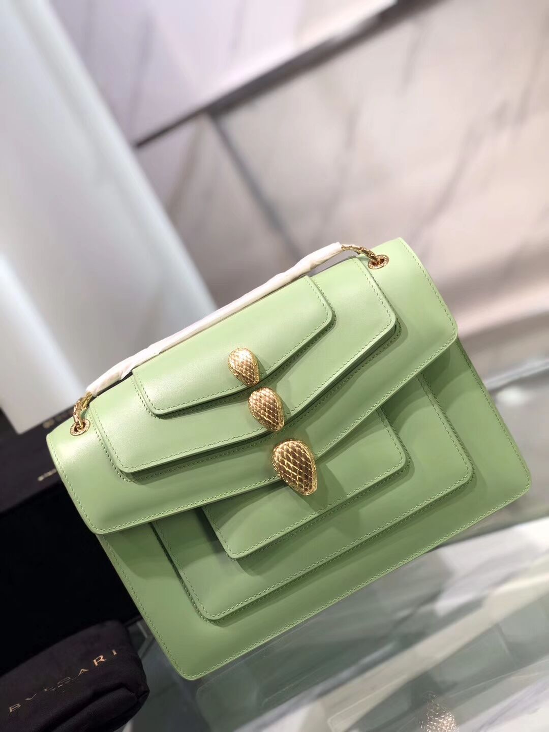 BVLGARI Serpenti Forever leather shoulder bag B288620 green