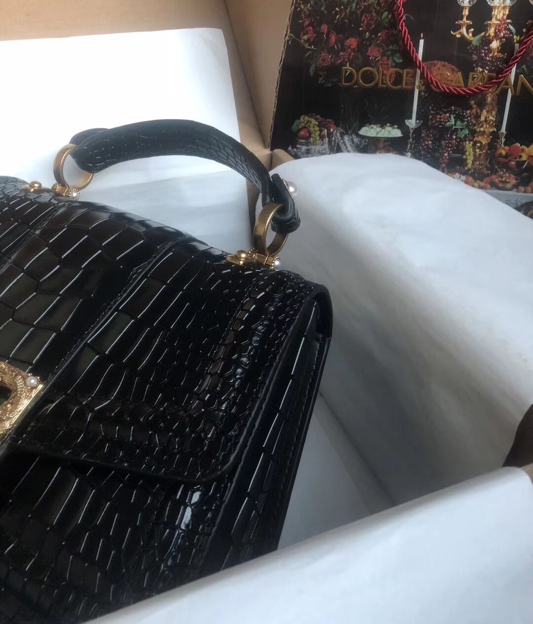 Dolce & Gabbana Origianl Crocodile Leather Bag 4916E Black