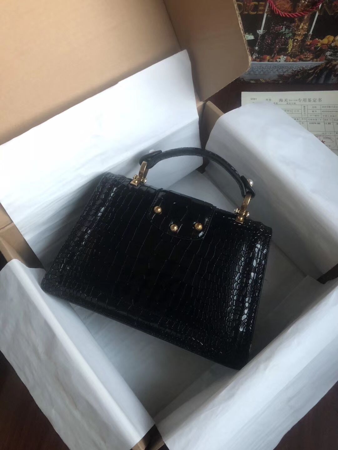 Dolce & Gabbana Origianl Crocodile Leather Bag 4916E Black