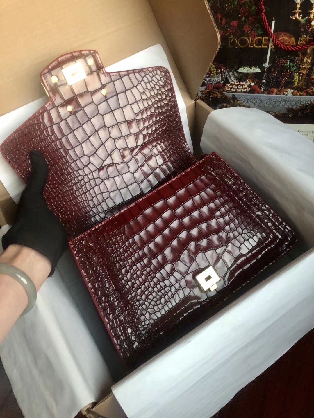 Dolce & Gabbana Origianl Crocodile Leather Bag 4916E Burgundy