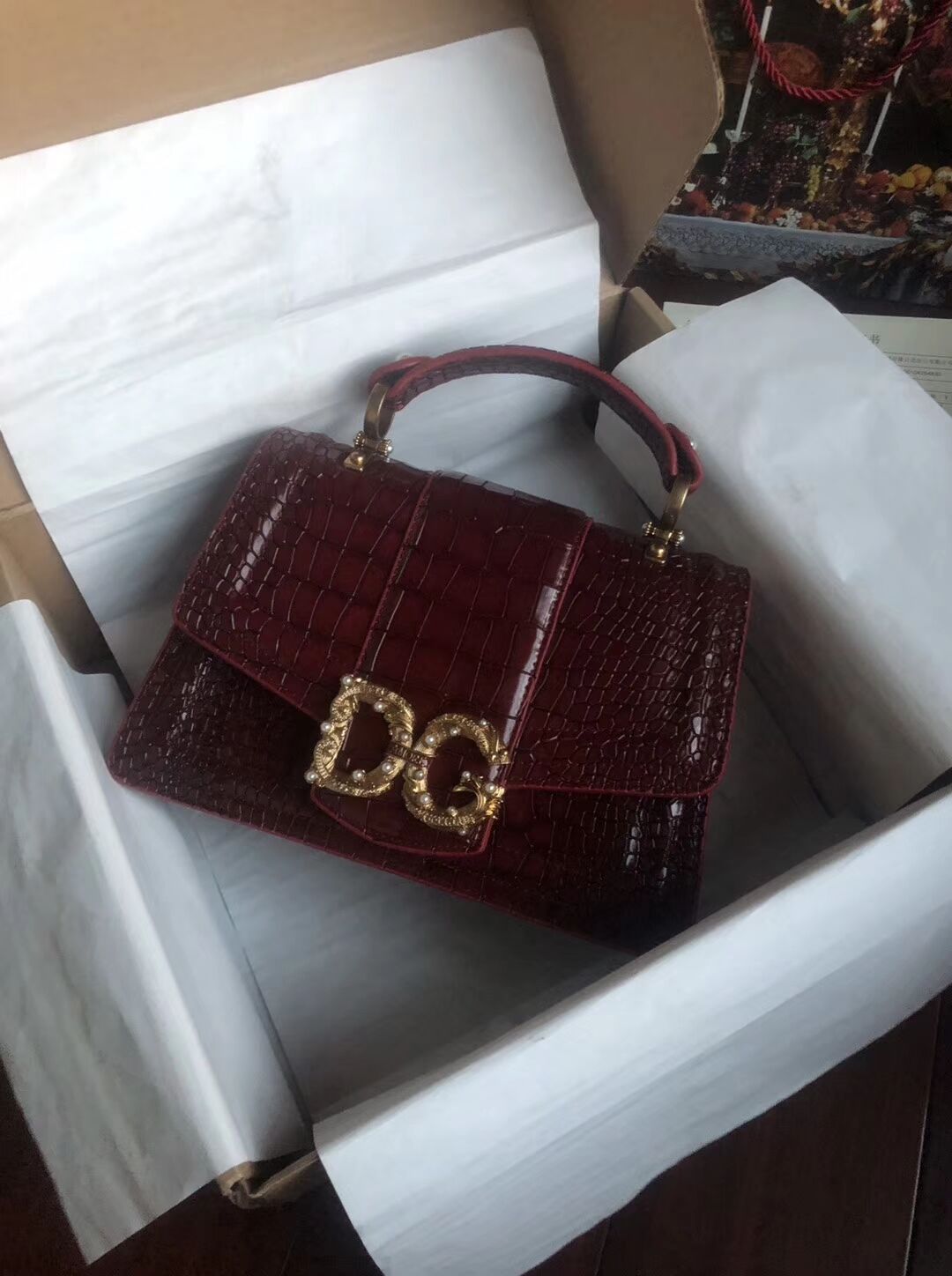 Dolce & Gabbana Origianl Crocodile Leather Bag 4916E Burgundy