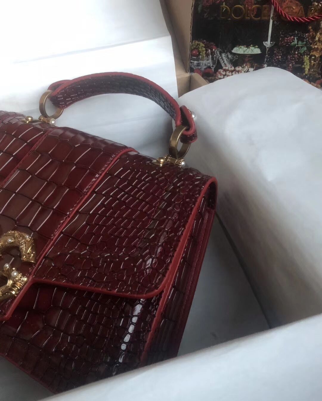 Dolce & Gabbana Origianl Crocodile Leather Bag 4916E Burgundy