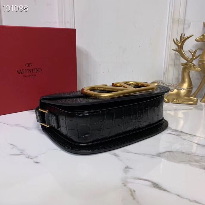 VALENTINO Origianl Crocodile leather shoulder bag V0030 black