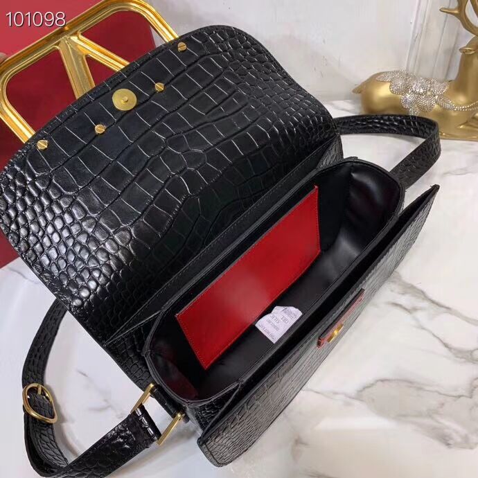 VALENTINO Origianl Crocodile leather shoulder bag V0030 black