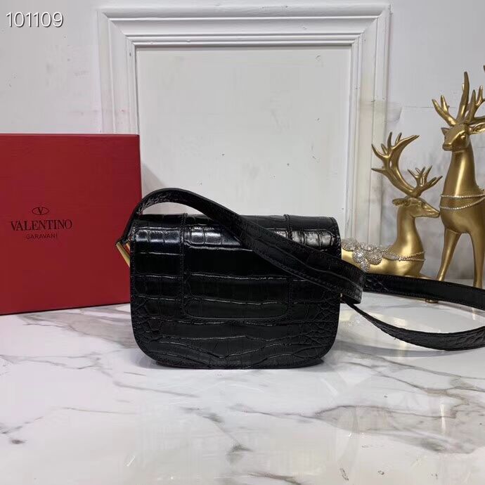 VALENTINO Origianl Crocodile leather shoulder bag V0032 black