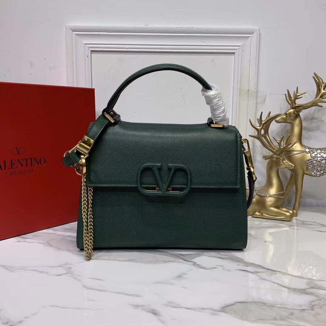 VALENTINO Origianl leather Tote Bag V0025 Blackish green