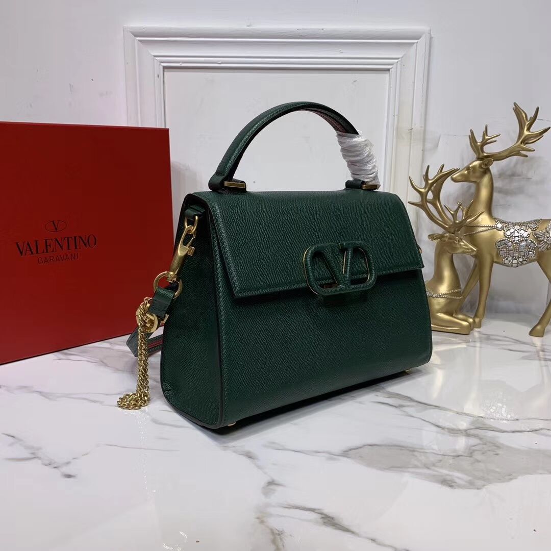 VALENTINO Origianl leather Tote Bag V0025 Blackish green