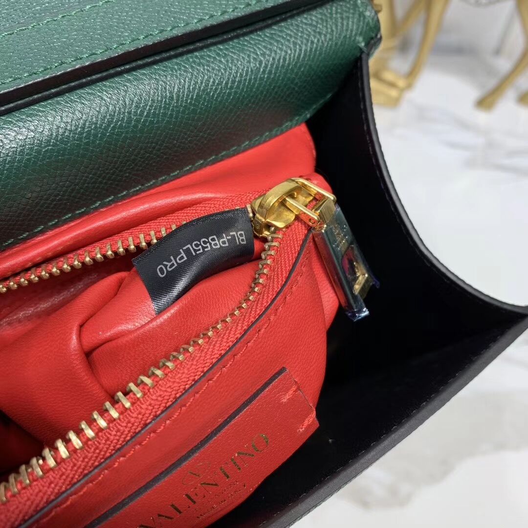 VALENTINO Origianl leather Tote Bag V0025 Blackish green