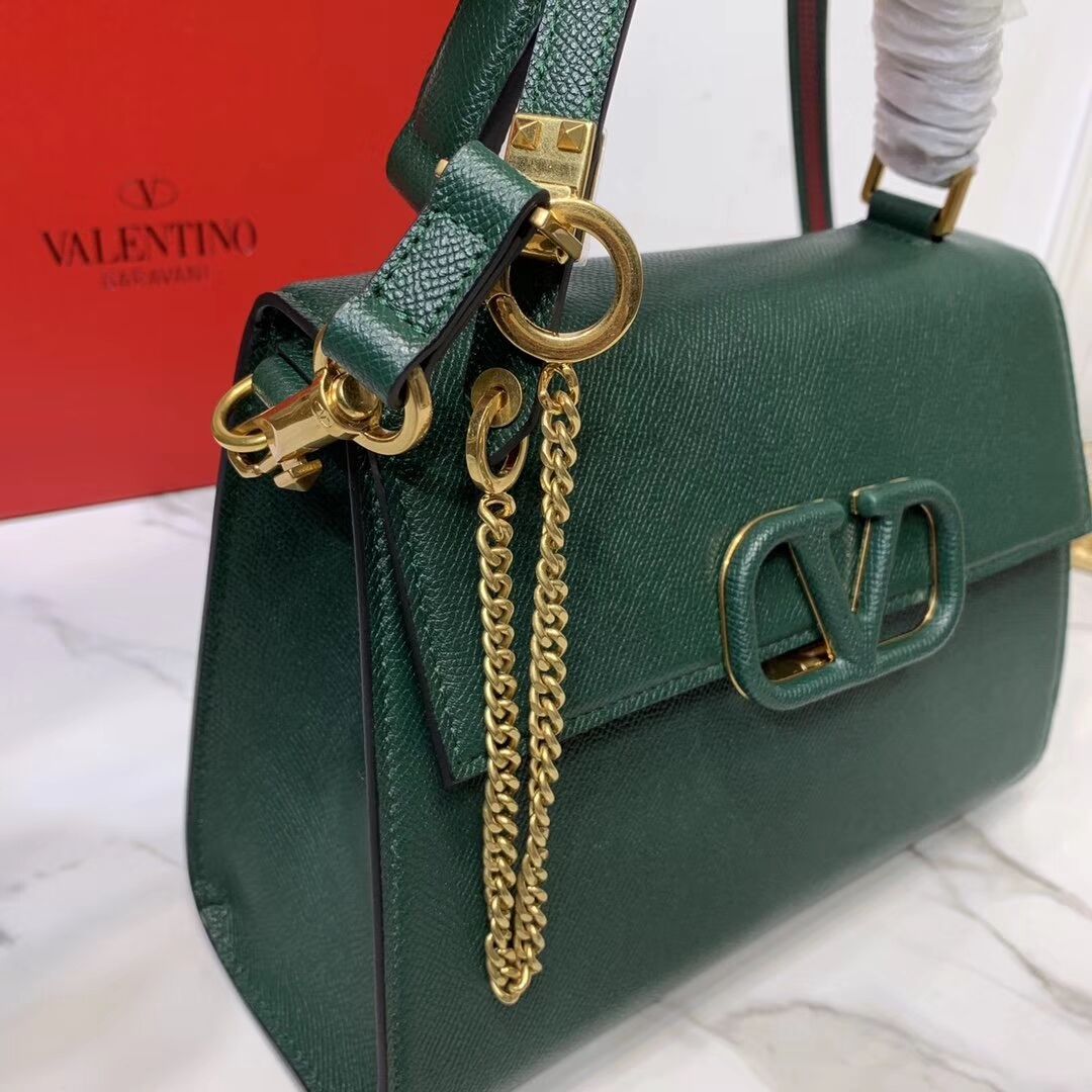 VALENTINO Origianl leather Tote Bag V0025 Blackish green