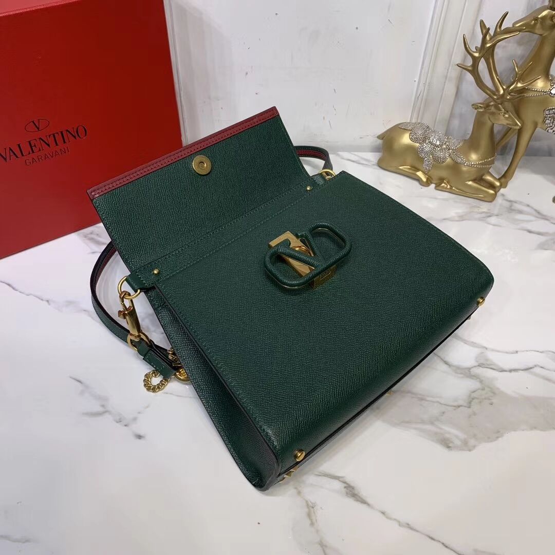 VALENTINO Origianl leather Tote Bag V0025 Blackish green