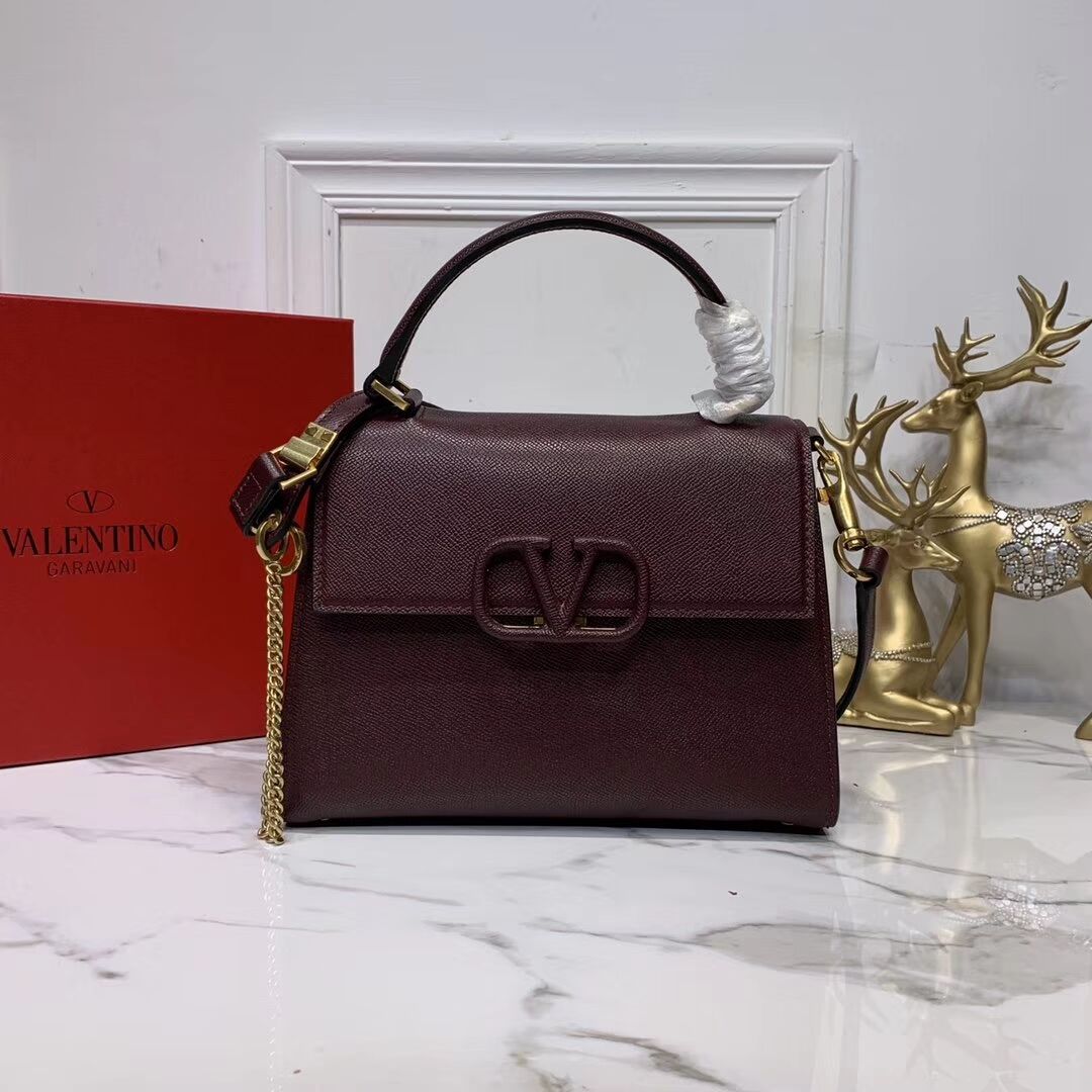 VALENTINO Origianl leather Tote Bag V0025 Burgundy