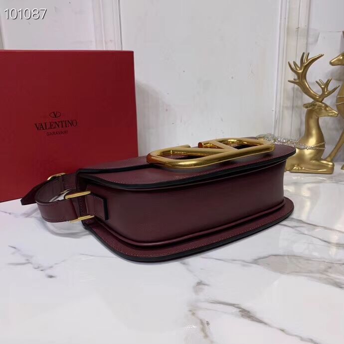 VALENTINO Origianl leather shoulder bag V0030 Burgundy