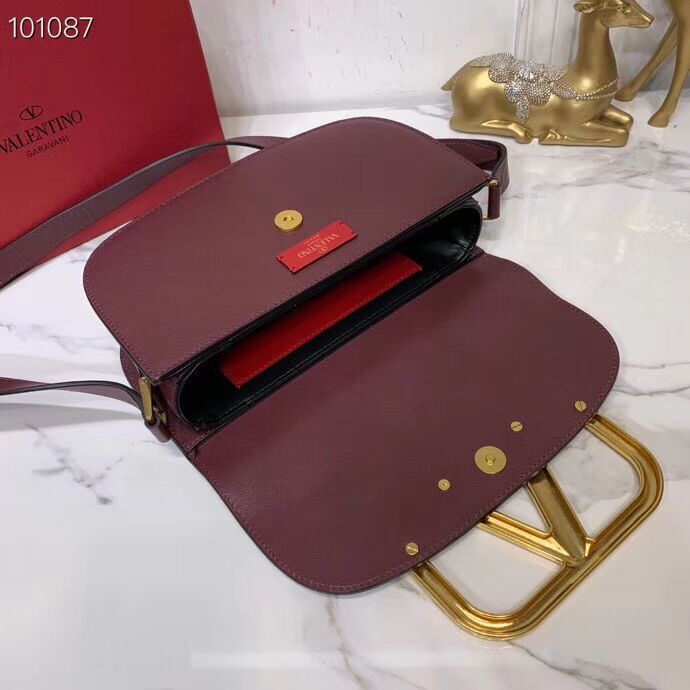 VALENTINO Origianl leather shoulder bag V0030 Burgundy