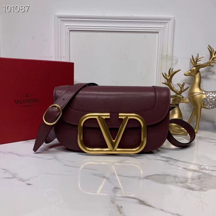 VALENTINO Origianl leather shoulder bag V0030 Burgundy