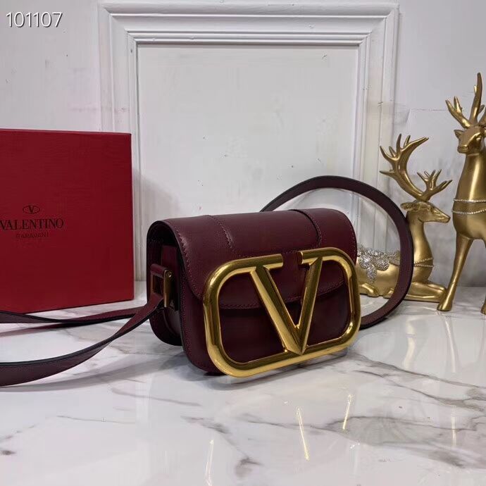 VALENTINO Origianl leather shoulder bag V0032 Burgundy