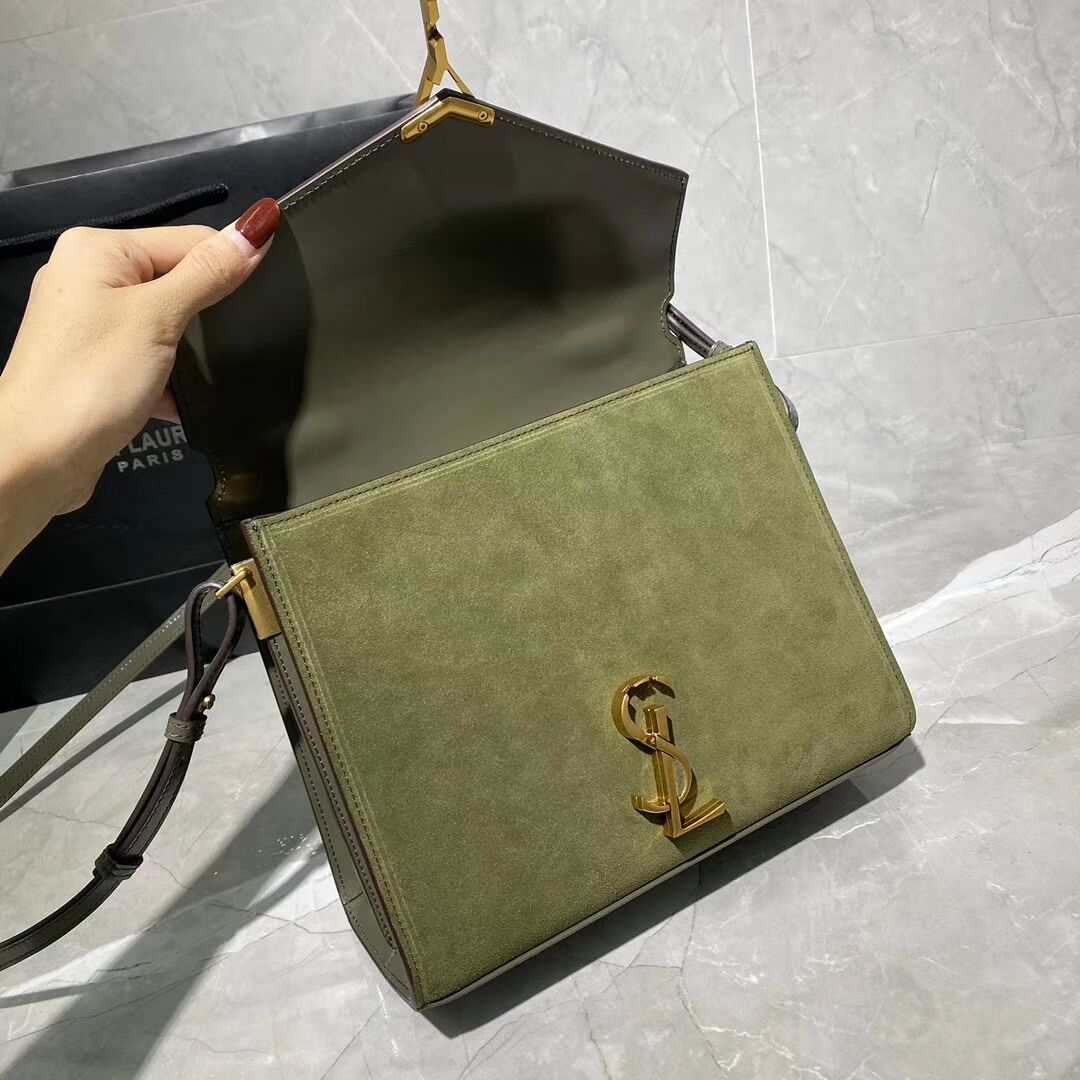 CASSANDRA MEDIUM TOP HANDLE BAG IN SMOOTH LEATHER AND SUEDE Y578001 green