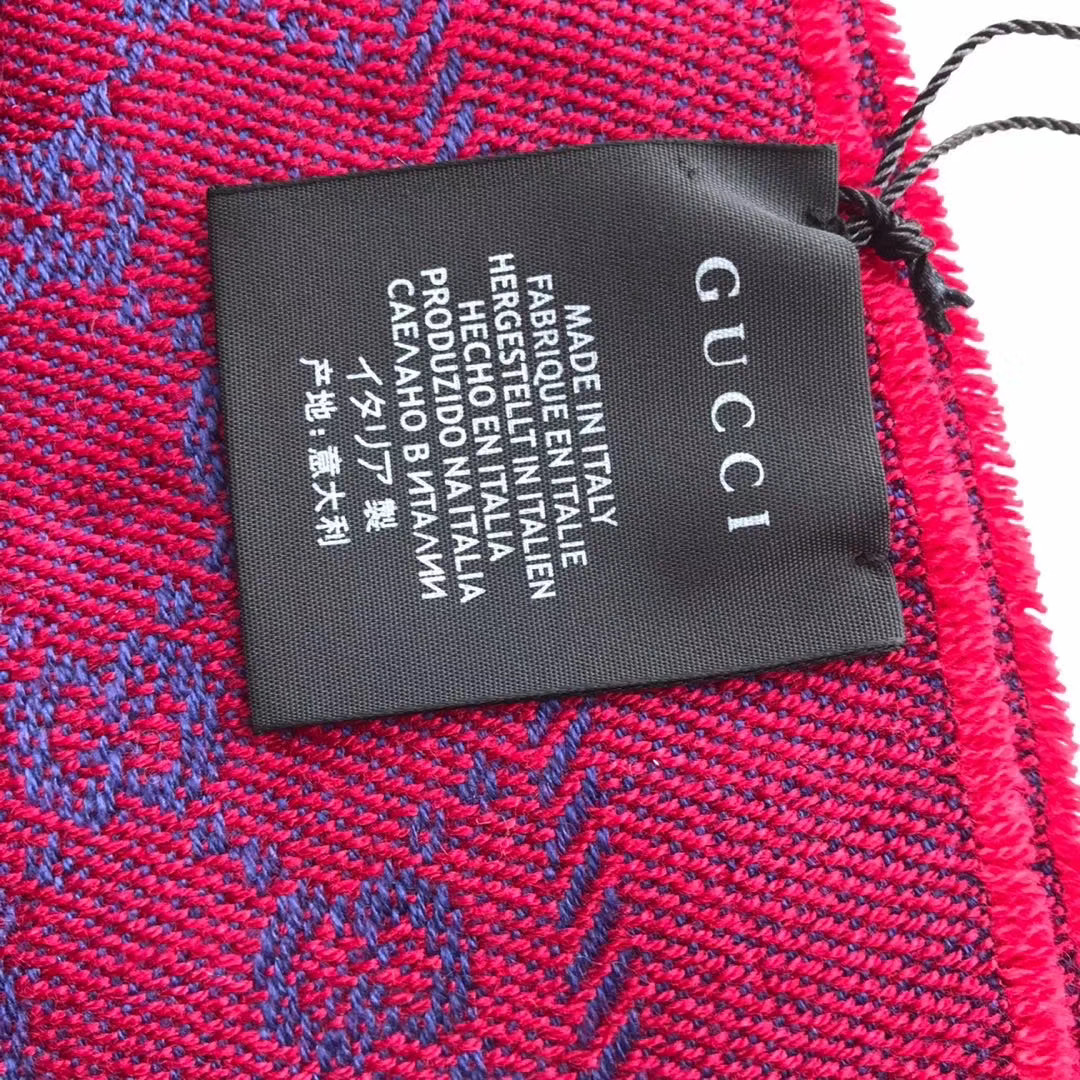 Gucci OBLIQUE STOLE IN WOOL AND CASHMERE GG55620 rose&blue