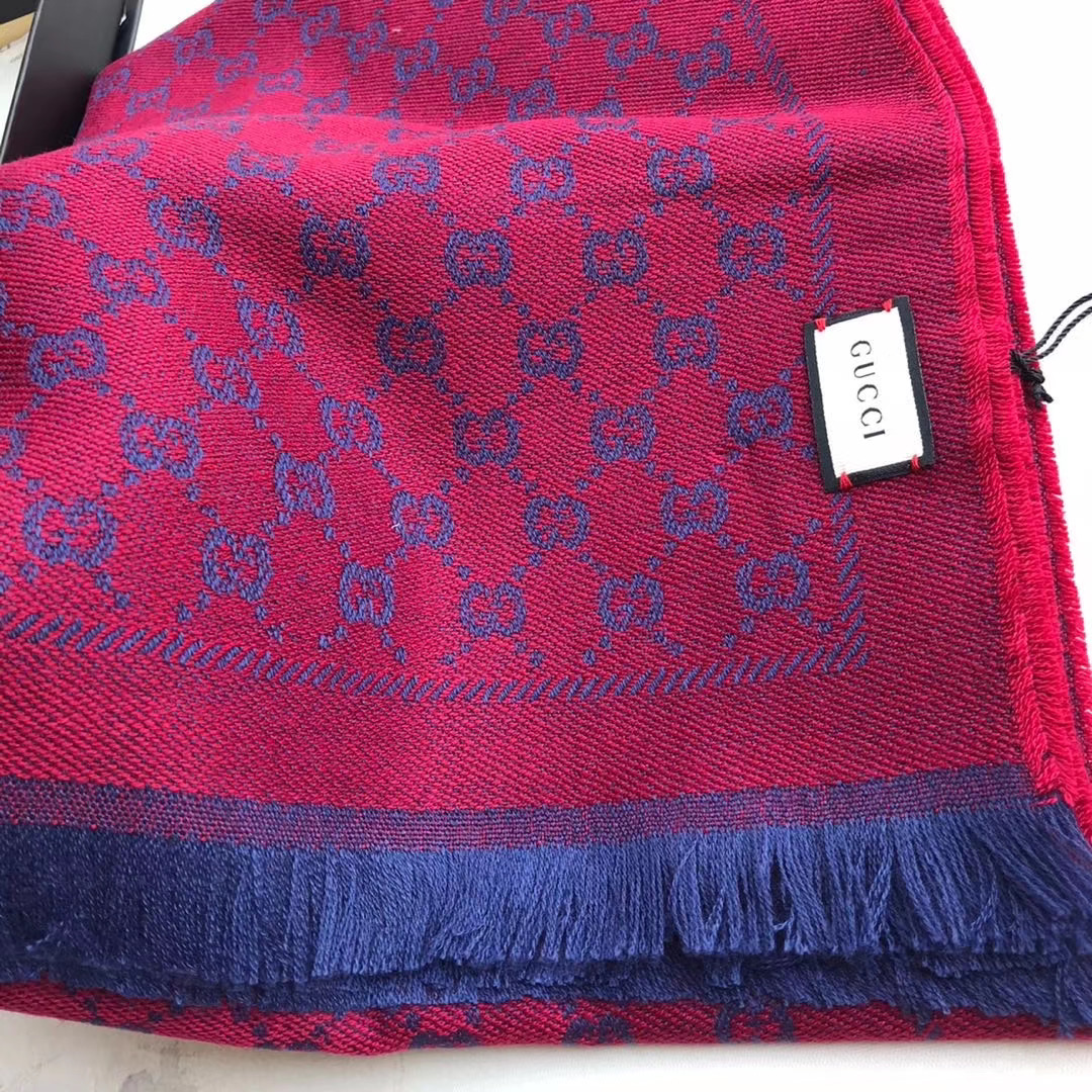 Gucci OBLIQUE STOLE IN WOOL AND CASHMERE GG55620 rose&blue