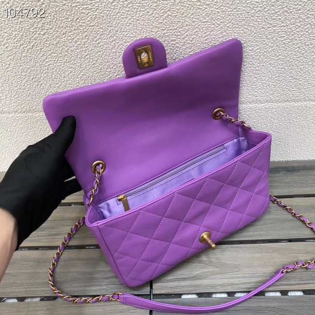 Chanel flap bag Lambskin & Gold Metal AS1358 purple